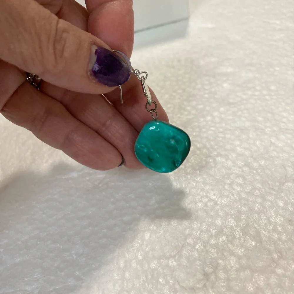 Elegant Silver and Teal Earrings Set ( 2 pairs ) - Picture 6 of 11